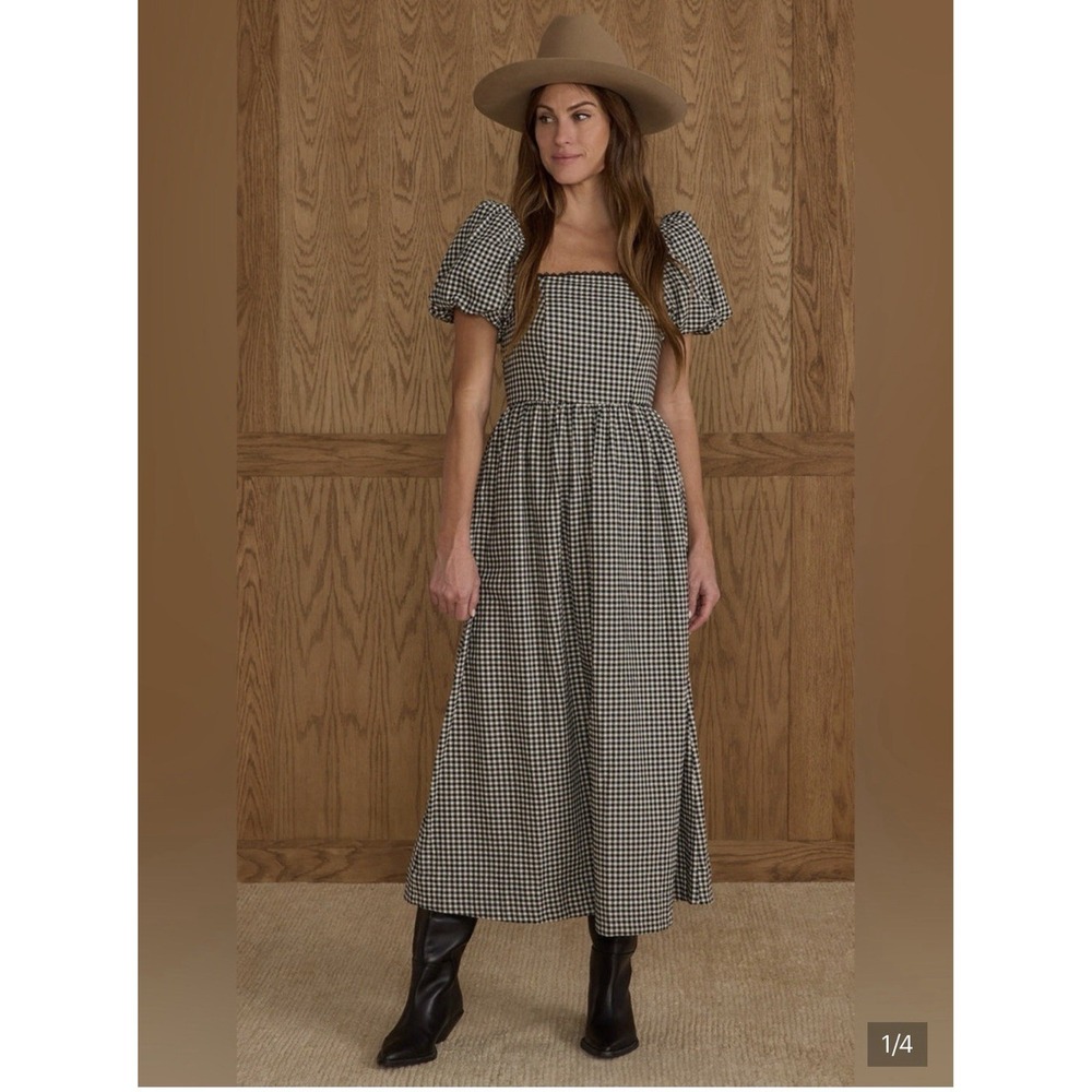 Rylee + Cru Chiara Dress Black Gingham Farmhouse Womens Casual Sundress L NWT